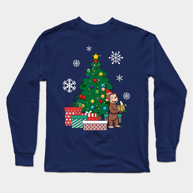 Curious George Around The Christmas Tree Long Sleeve T-Shirt by Nova5